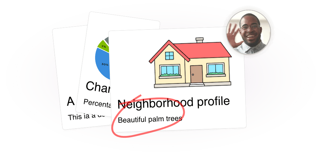 Personalized video recording illustration showing charts and personal profile